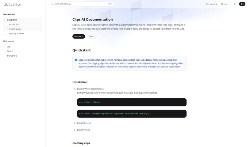 Screenshot of Clips AI