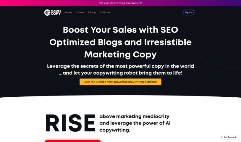 Screenshot of ClosersCopy