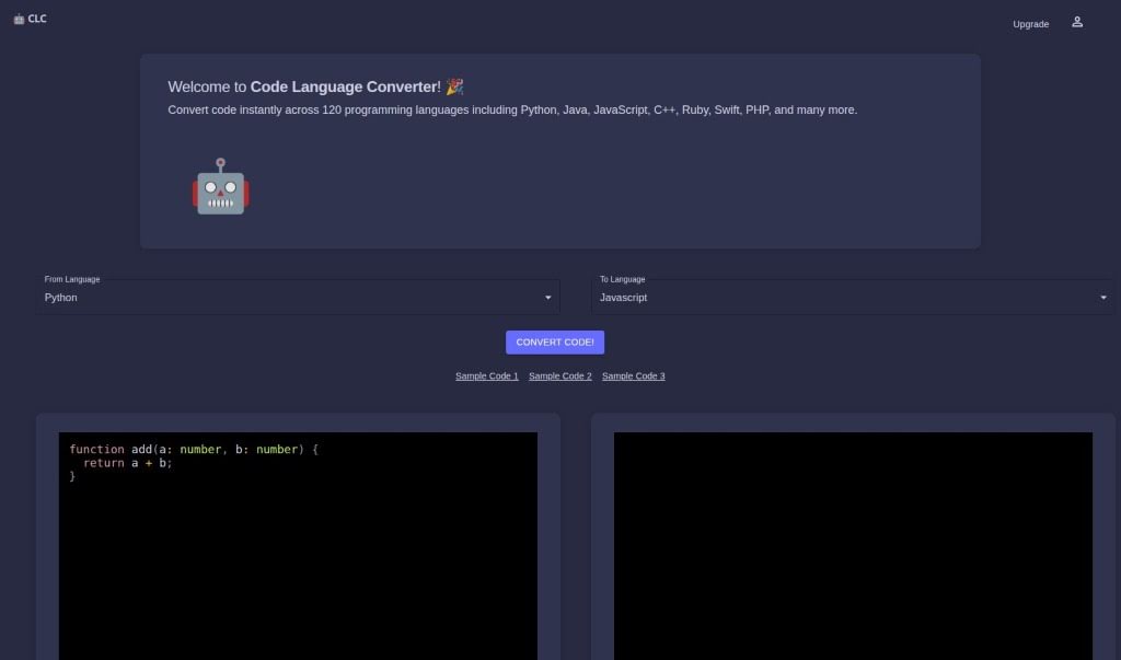 Screenshot of Code Language Converter