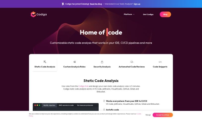 Screenshot of Codiga