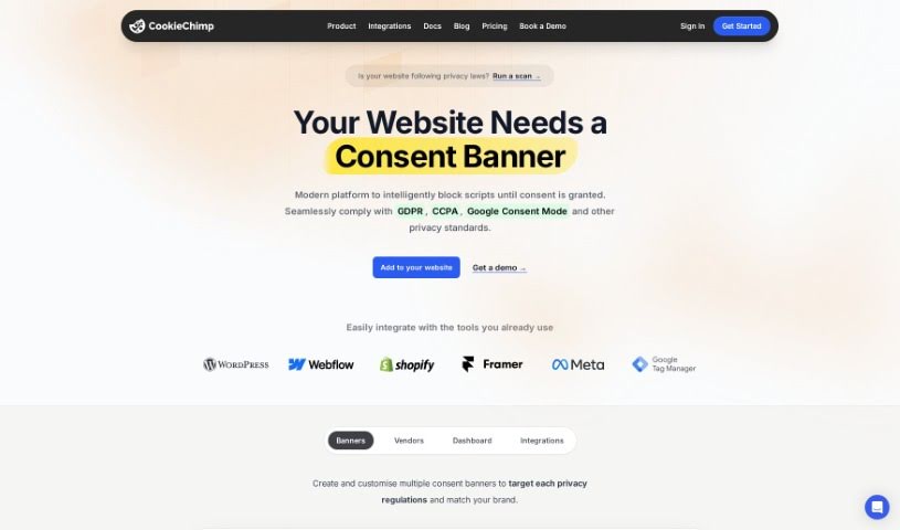 Screenshot of CookieChimp