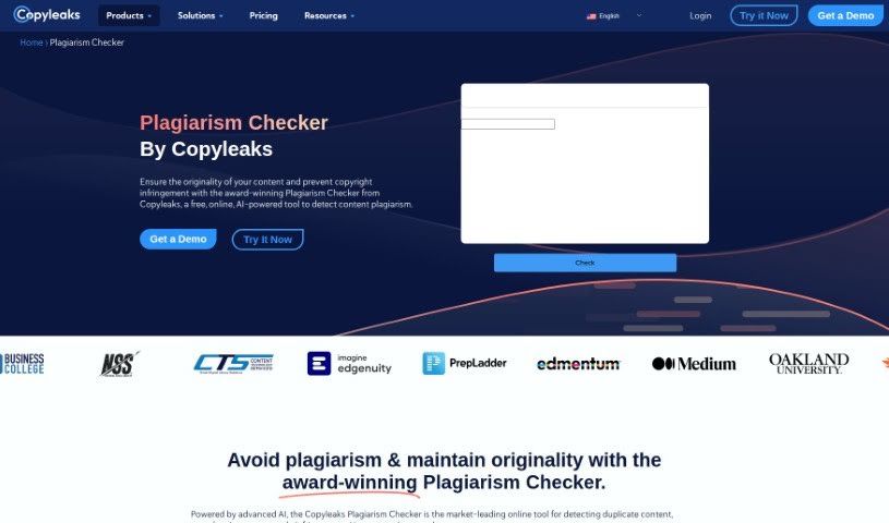 Screenshot of Copyleaks AI Plagiarism Checker