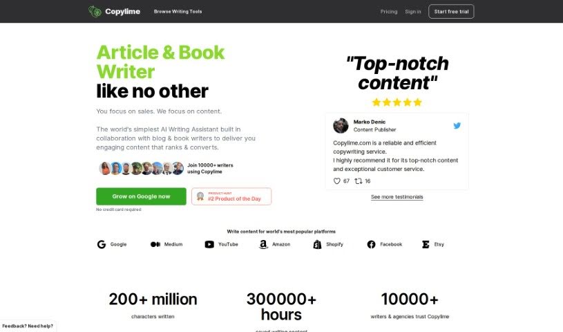 Screenshot of Copylime