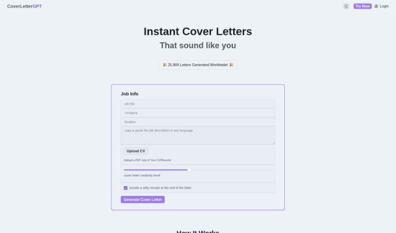 Screenshot of CoverLetterGPT