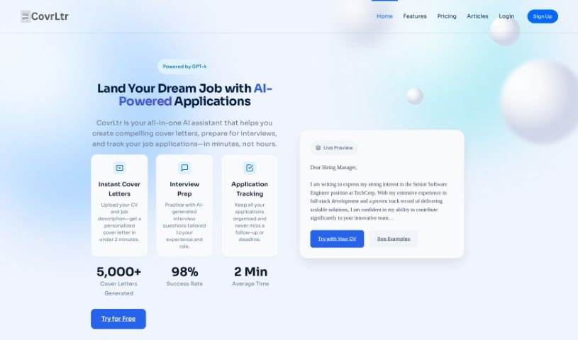 Screenshot of CovrLtr