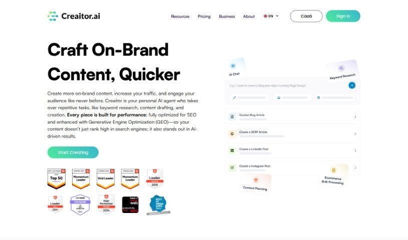 Screenshot of Creaitor.ai