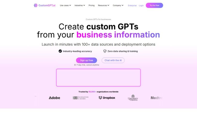 Screenshot of Customgpt
