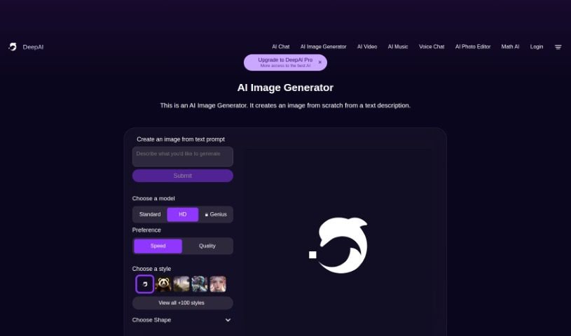 Screenshot of Deep AI AI Text to Image