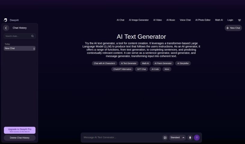 Screenshot of DeepAI AI Text Generator