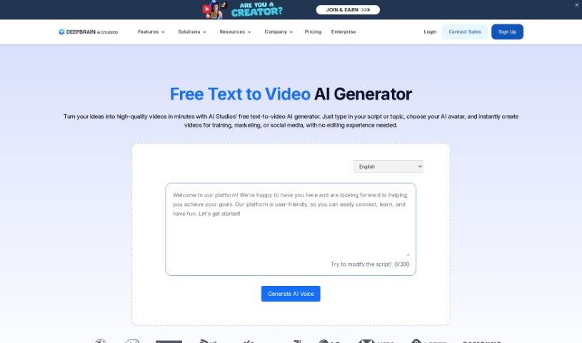 Screenshot of DeepBrain AI AI Text to Video