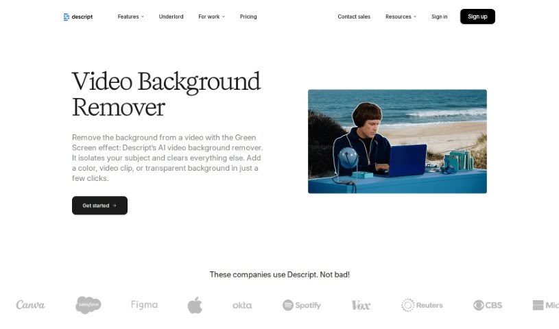 Screenshot of Descript AI Remove Video Background