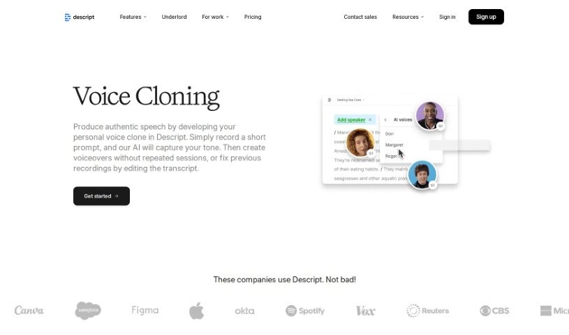 Screenshot of Descript AI Voice Cloning