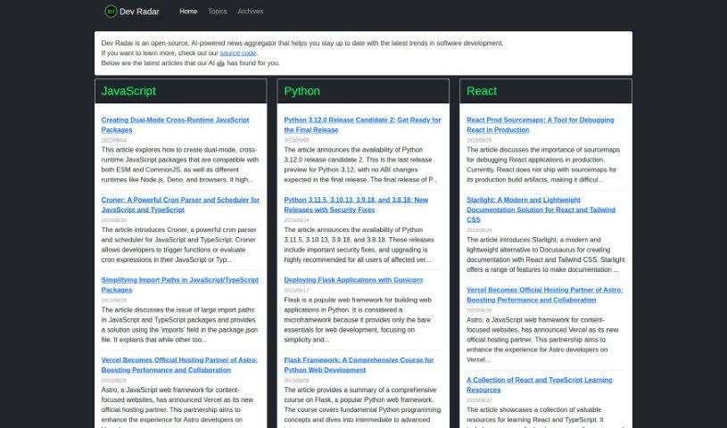 Screenshot of Dev Radar