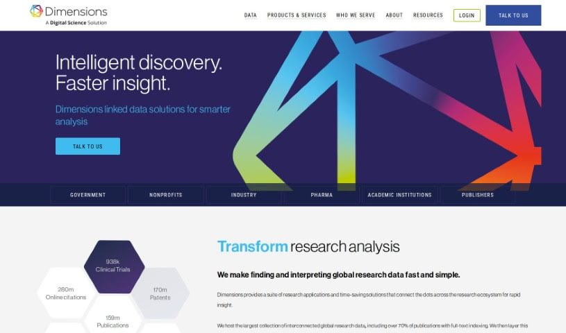 Screenshot of Dimensions AI