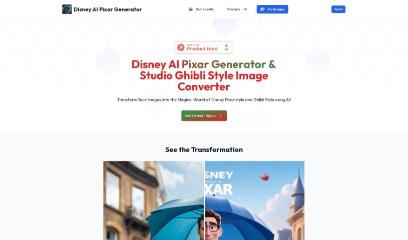 Screenshot of Disney Pixar AI Generator