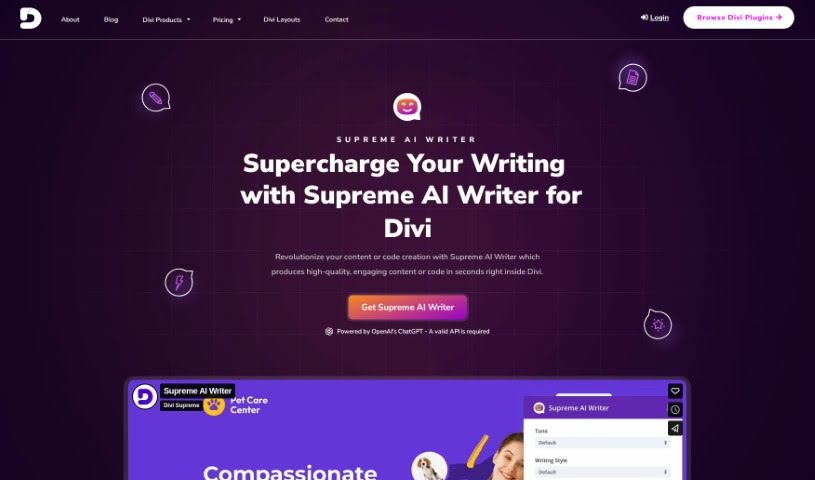 Screenshot of Divi Supreme Supreme AI Writer For Divi