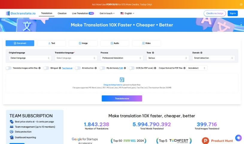 Screenshot of Doctranslate