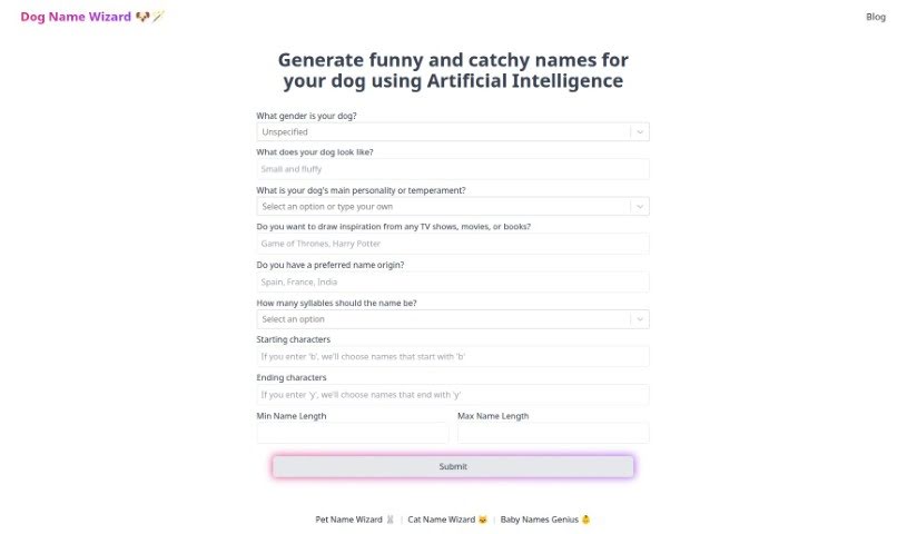 Screenshot of Dog Name Wizard