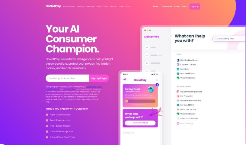 Screenshot of DoNotPay