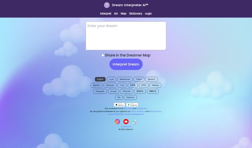 Screenshot of Dream Interpreter AI