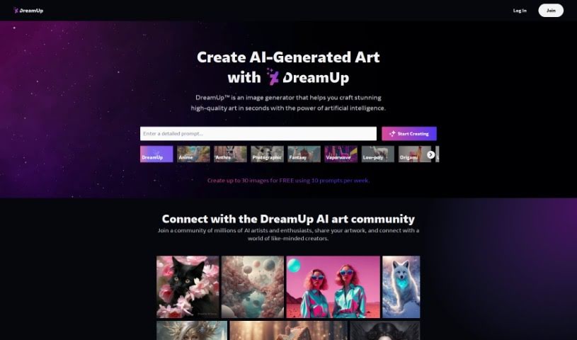 Screenshot of Dream Up (Deviant Art)