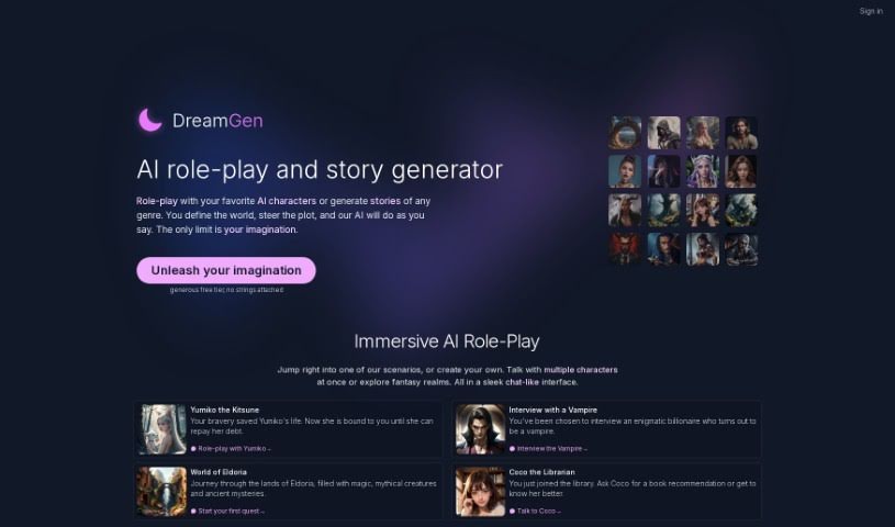 Screenshot of DreamGen