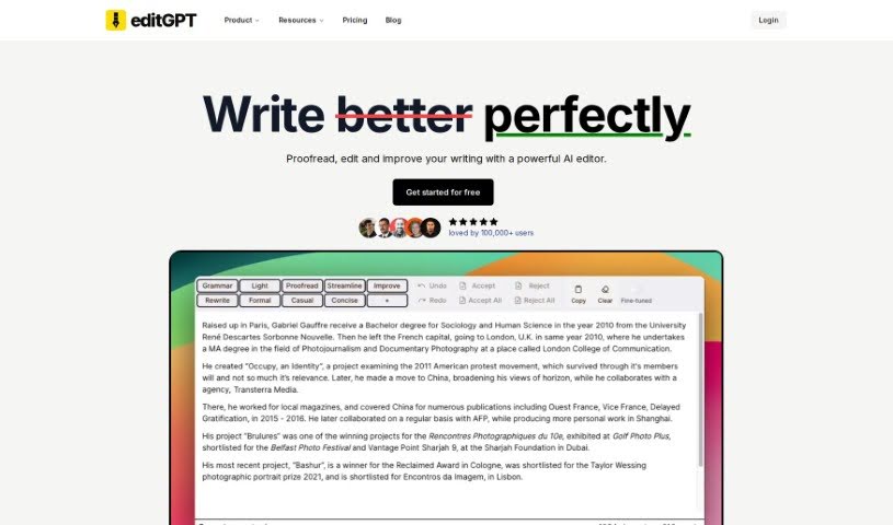 Screenshot of editGPT