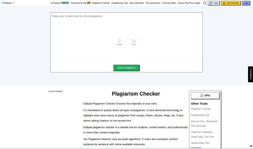 Screenshot of Editpad AI Plagiarism Checker