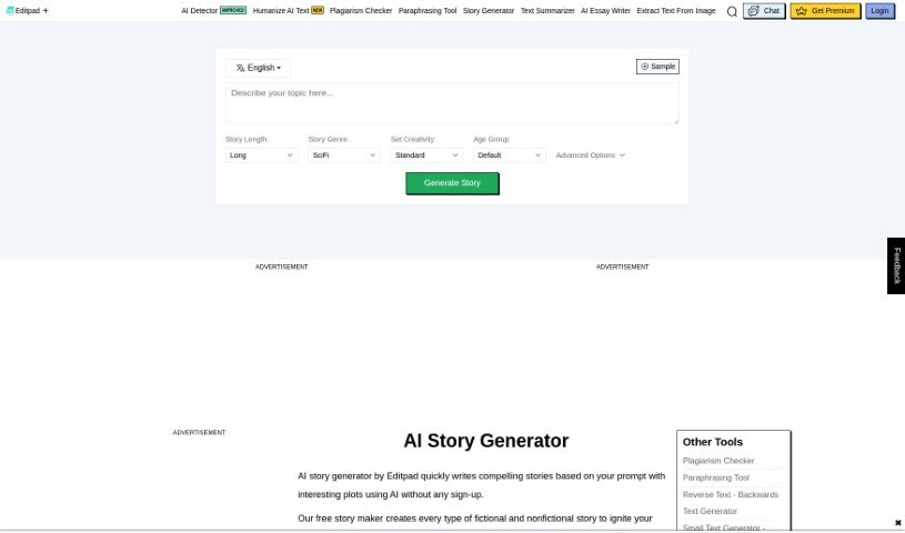 Screenshot of Editpad AI Story Generator