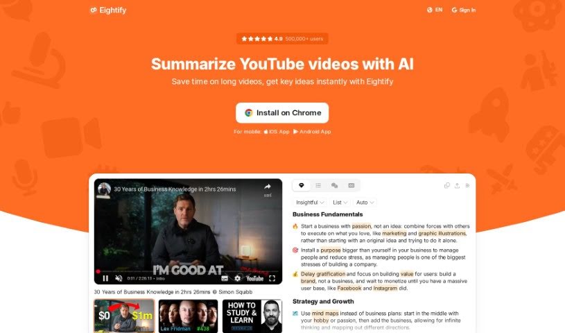 Screenshot of Eightify