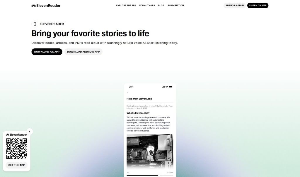Screenshot of ElevenLabs Reader