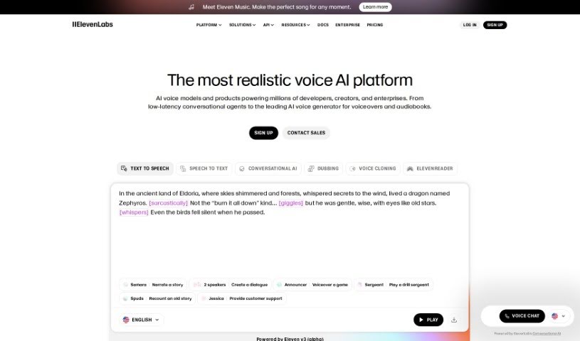 Screenshot of ElevenLabs