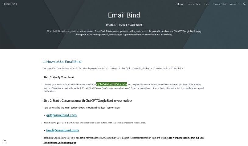 Screenshot of Email Bind