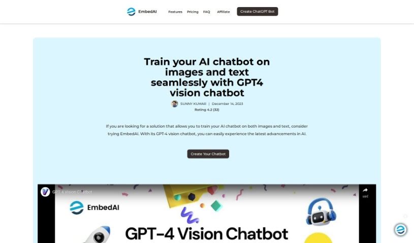 Screenshot of EmbedAI Gpt4 Vision Chatbot