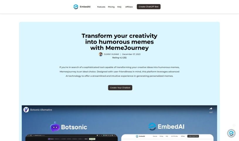 Screenshot of EmbedAI MemeJourney