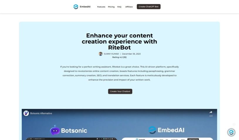 Screenshot of EmbedAI Ritebot