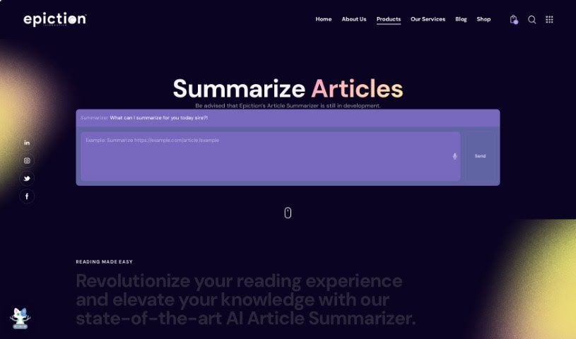 Screenshot of Epiction Article Summarizer