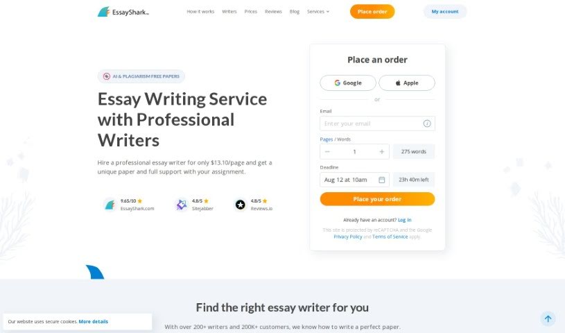 Screenshot of Essayshark