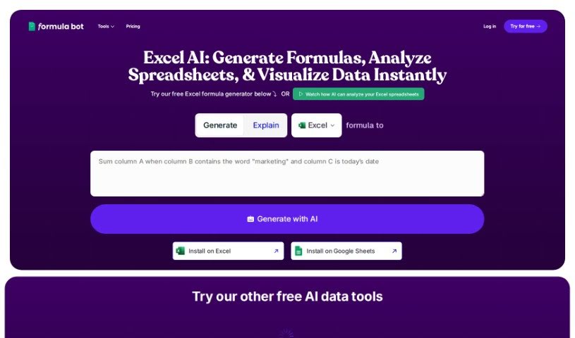 Screenshot of Excelformulabot
