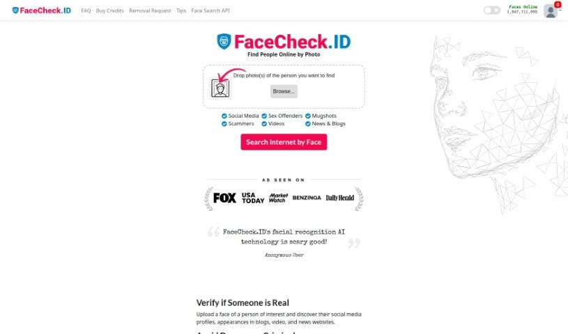 Screenshot of Facecheck Id