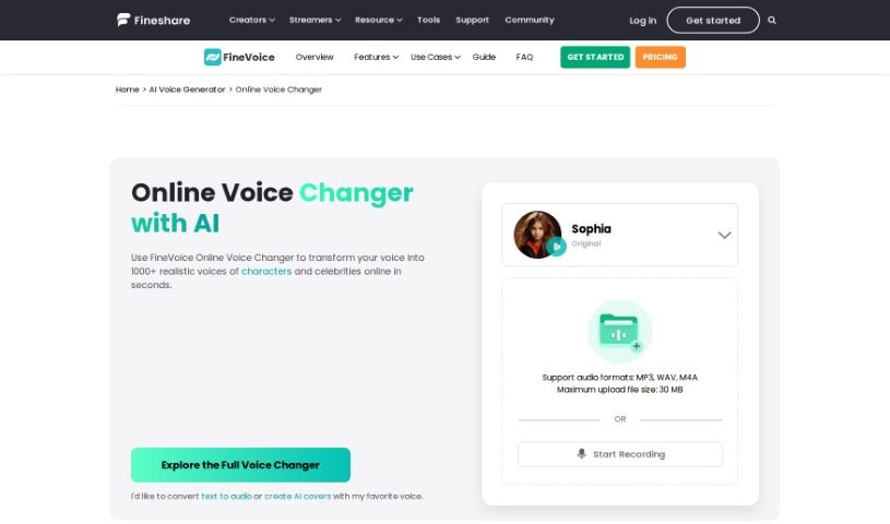 Screenshot of FineShare Online Voice Changer