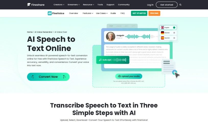 Screenshot of FineShare Speech to Text