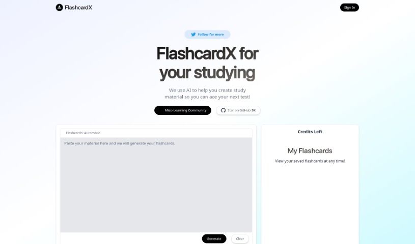 Screenshot of FlashcardX