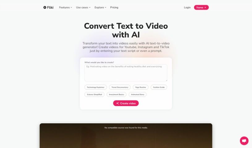 Screenshot of FlikiText to Video