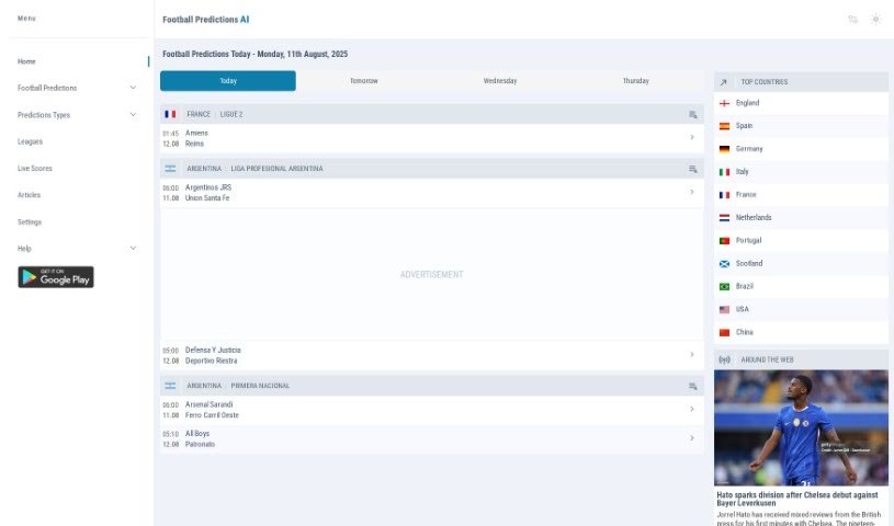 Screenshot of Football Predictions AI