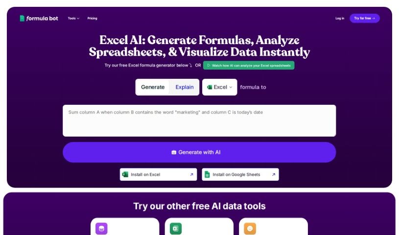 Screenshot of Formula Bot Excel Formula Generator