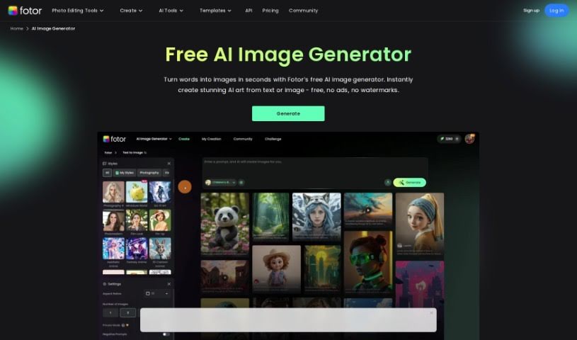 Screenshot of Fotor AI Image Generator