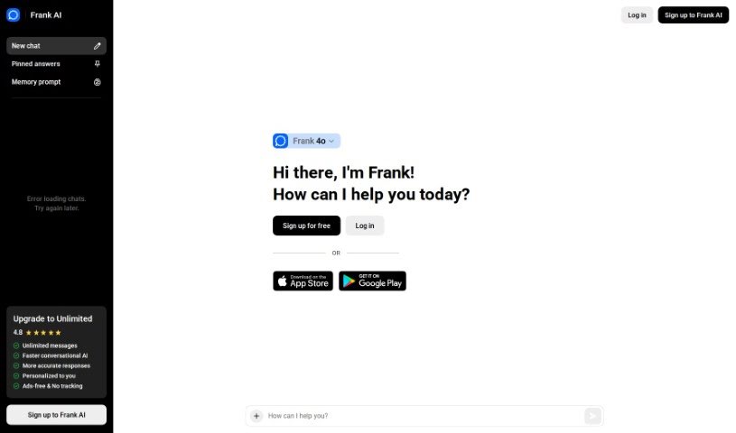 Screenshot of Frank AI