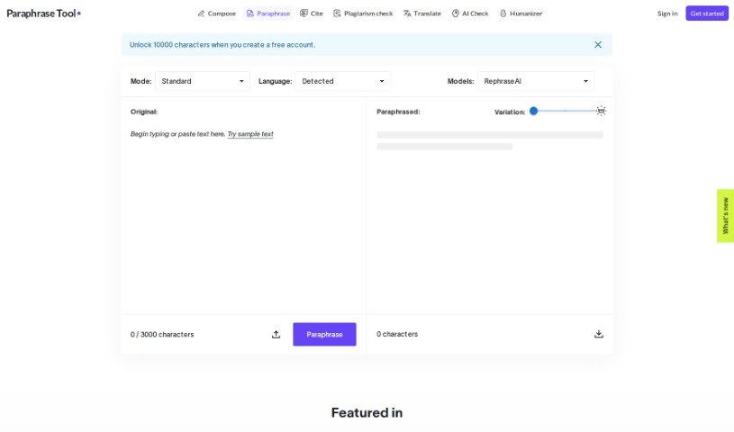 Screenshot of Free Paraphrasing For All Languages