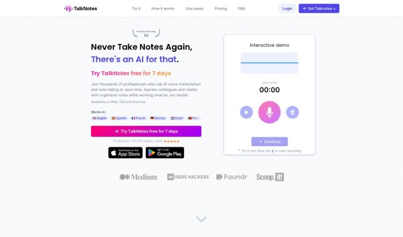 Screenshot of Talknotes